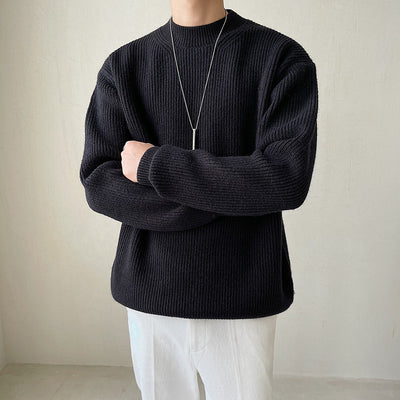 Drop Shoulder Loose Thick Needle Sunken Stripe Thick Sweater - Black - Men's Sweaters - Carvan Mart