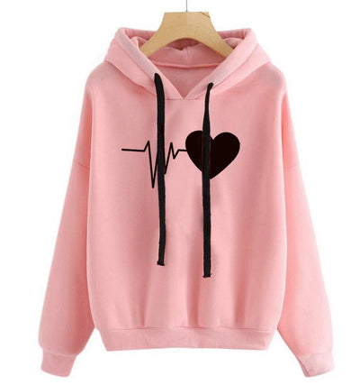 Heart Print Streetwear Hoodies Women Sweatshirt Spring Autumn Long Sleeve Hoodie Clothes - Pink - Women Hoodies & Sweatshirts - Carvan Mart