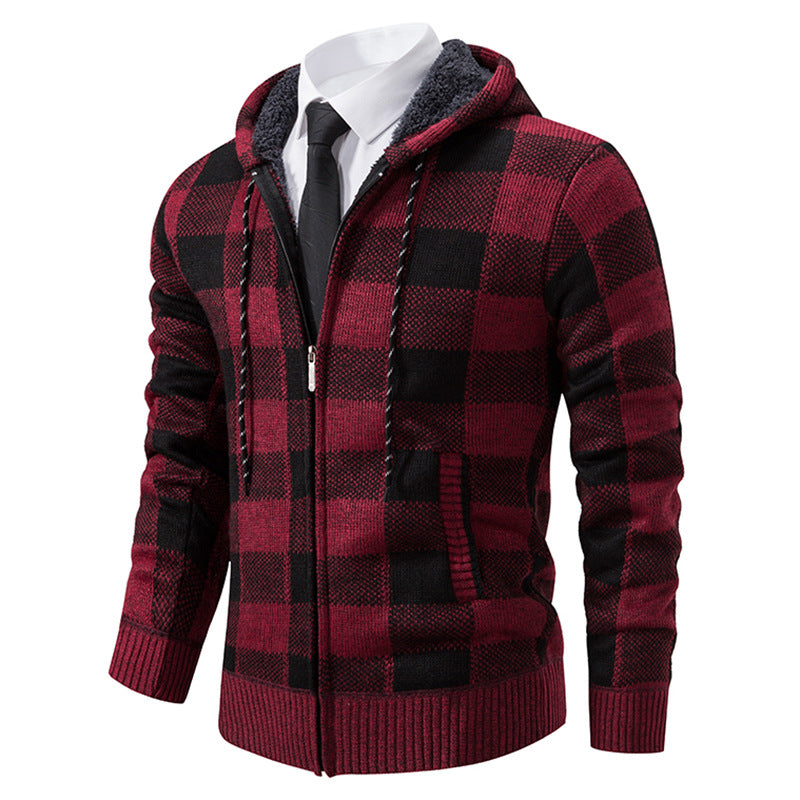 Men's Plaid Thickened Cardigan Sweater Coat - - Men's Jackets & Coats - Carvan Mart