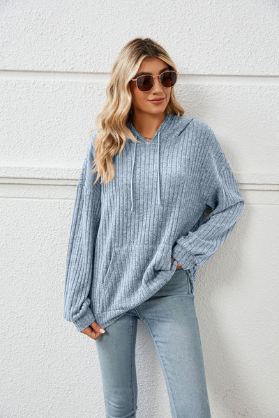 Knitted Sweater With Hooded Pit Stripe Kangaroo Pocket Sweater - Carvan Mart