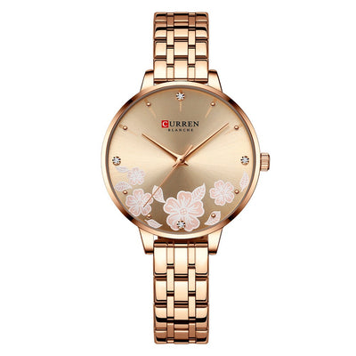 Women's Steel Belt Fashion Flower Casual Quartz Watch - Rose Gold Rose Noodles - Women's Watches - Carvan Mart