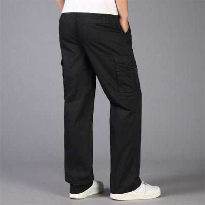 Korean Style Loose Straight Leg Thin Fat Pants - Comfortable Cotton Trousers for Spring - Black - Men's Pants - Carvan Mart