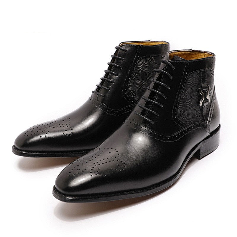Men's Pointed Leather Boots Front Lace-up  Boots - Carvan Mart Ltd