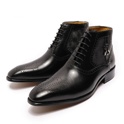 Men's Pointed Leather Boots Front Lace-up Boots - - Men's Boots - Carvan Mart