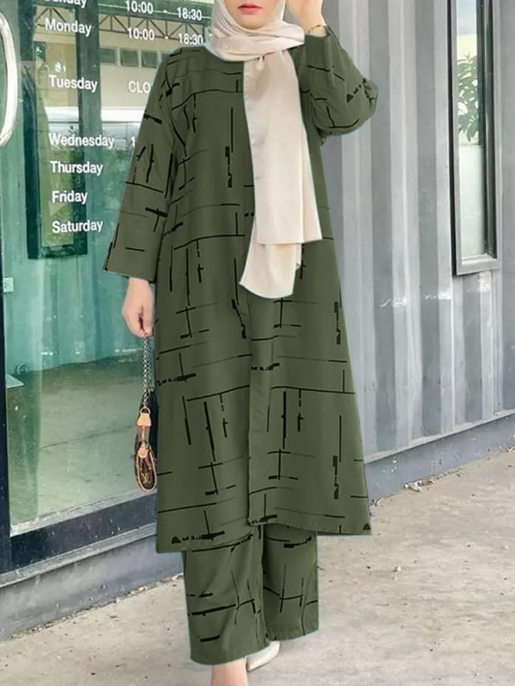 Women's Muslim Print Daily Suit Army Green Fashion Casual Set - Carvan Mart Ltd