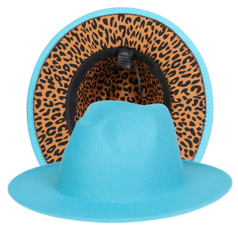 Double-sided Color-blocking Leopard Print Woolen Fedora Hat - Carvan Mart