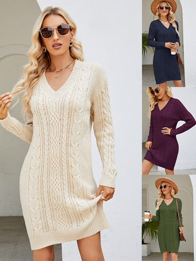 Women's Long Twisted Basic Knitted Dress - - Dresses - Carvan Mart