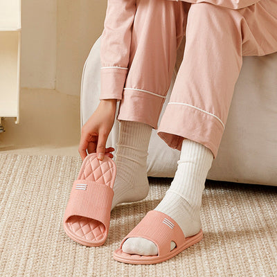 Home Slippers Women Men Summer Anti-Slip Lozenge Texture Shoes - Carvan Mart