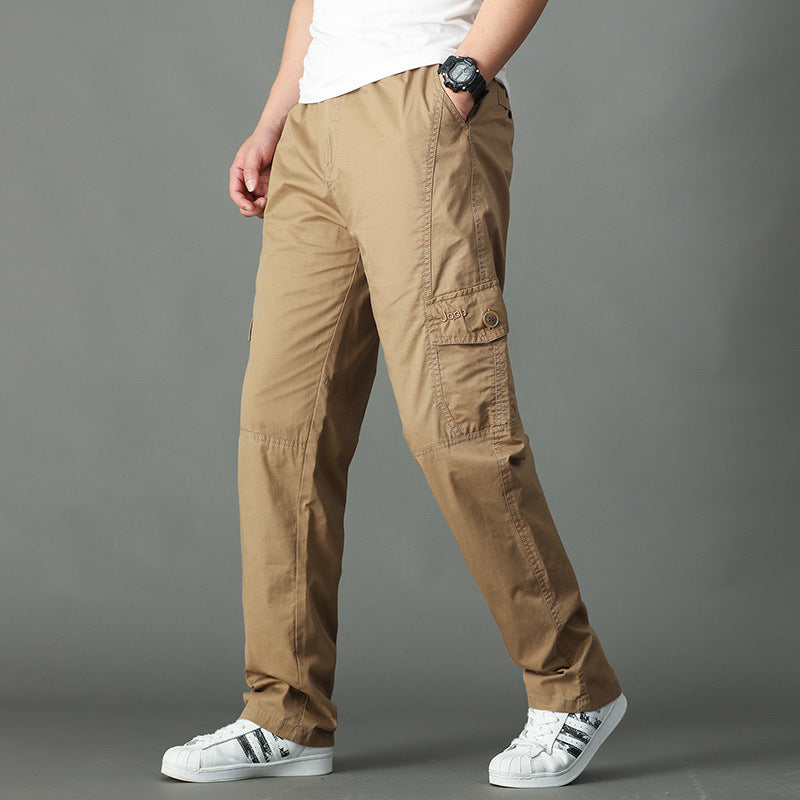 Korean Style Loose Straight Leg Thin Fat Pants - Comfortable Cotton Trousers for Spring - Natural Yellow - Men's Pants - Carvan Mart