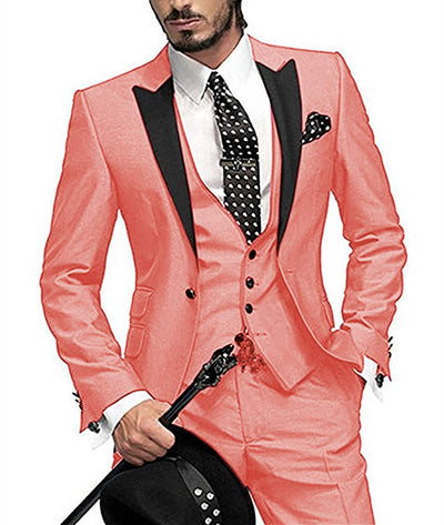 Three-Piece Slim Fit Men's Wedding Suit | Stylish Wedding Guest Outfit for All Seasons - Pink - Men Suits & Sets - Carvan Mart