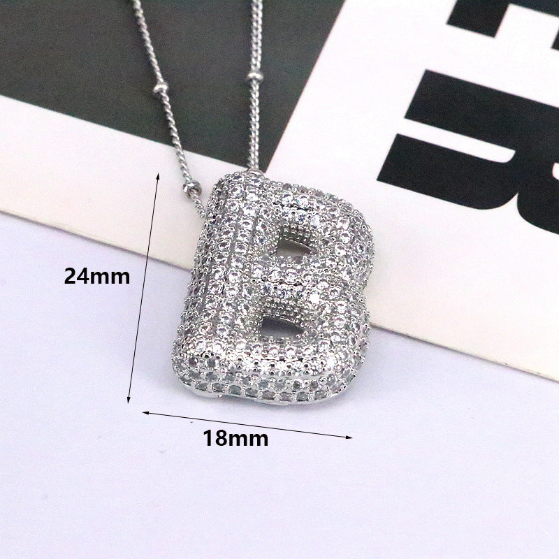 Brass Zircon Bubble Balloon Letter Pendant Necklace For Women - Carvan Mart