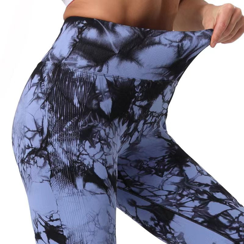 Tie Dye Printed Leggings High Waist Hip Lifting Tight Sports Women Yoga Pants - Black Blue Green - Leggings - Carvan Mart