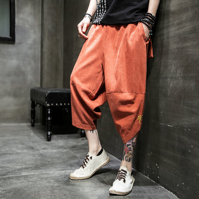 Ice Silk Harem Pants - Comfortable Casual Trousers for Men - Orange - Men's Pants - Carvan Mart