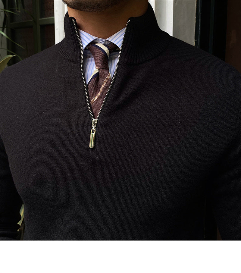 Men's Stand-up Collar Zipper Knit Long-sleeved Sweater - Carvan Mart