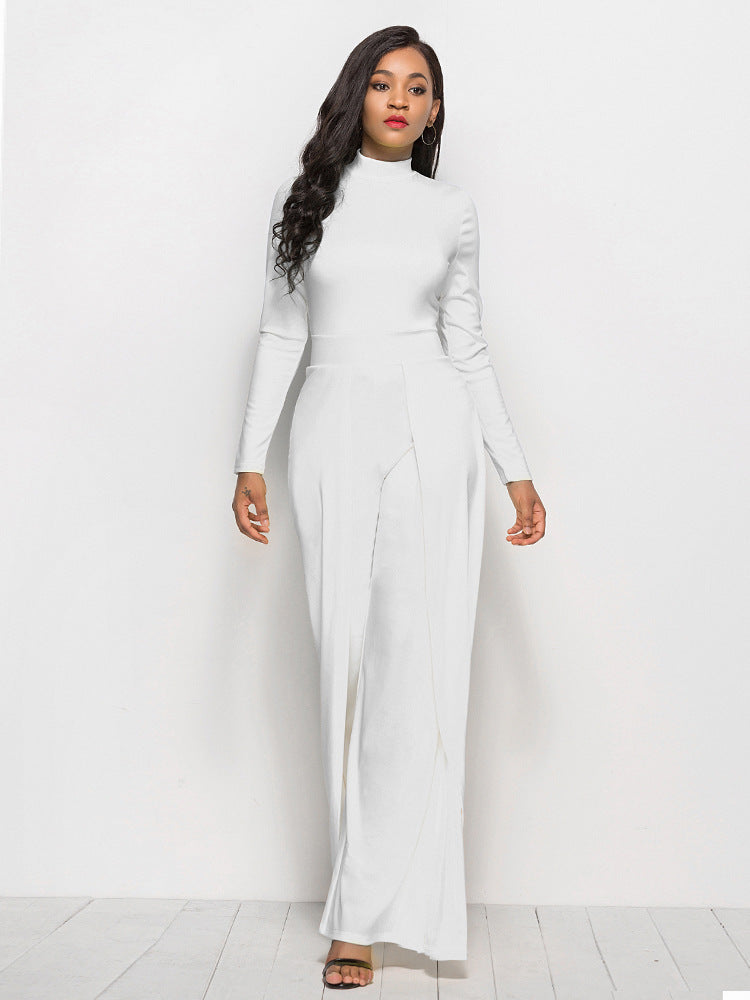 Palazzo Leg Elegant Jumpsuit Round Neck Long Sleeve Jumpsuit - Carvan Mart