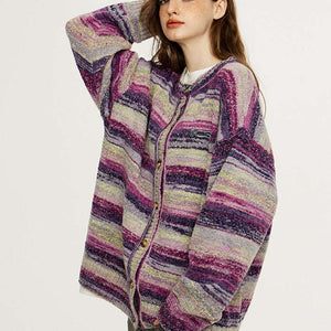 Colorful Gradient Striped Cardigan Sweater - Carvan Mart