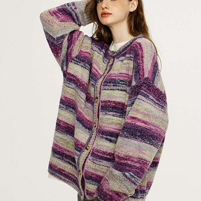 Colorful Gradient Striped Cardigan Sweater - - Sweaters - Carvan Mart