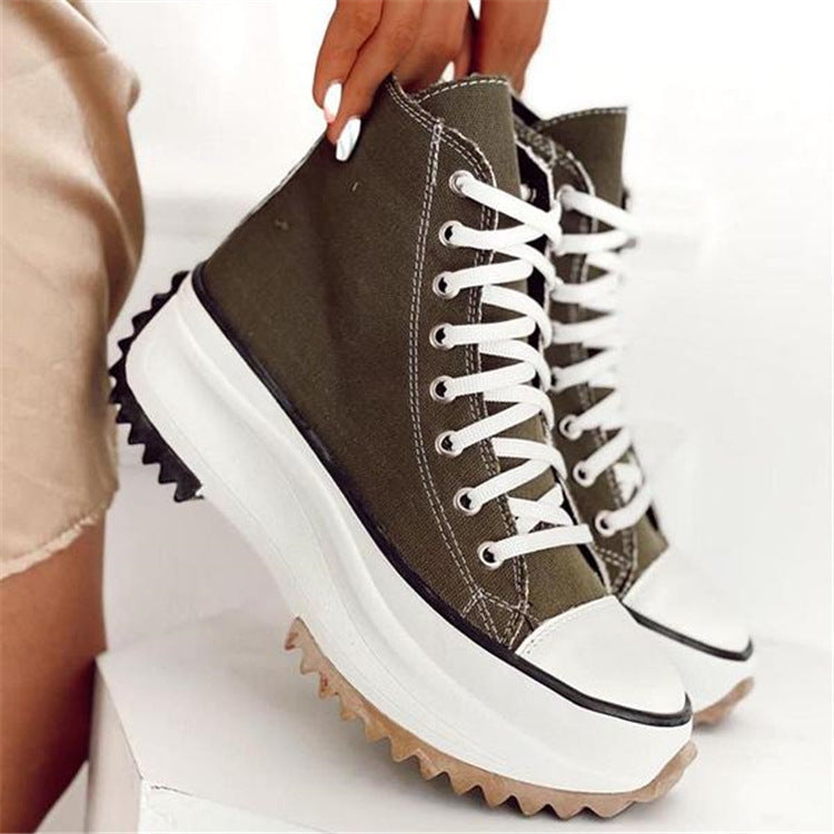 Women's Run Hike Hi Viscose Platform Canvas Shoes - Trendy High-Top Sneakers - Army green - Women's Shoes - Carvan Mart