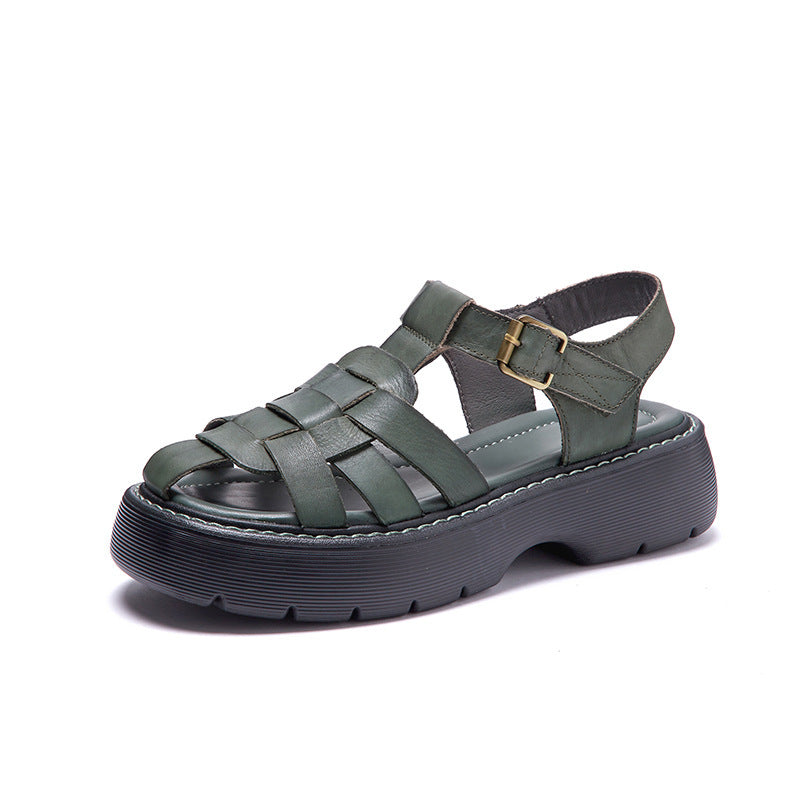 Leather Fisherman Sandals Women's Summer Retro Hollow - Carvan Mart