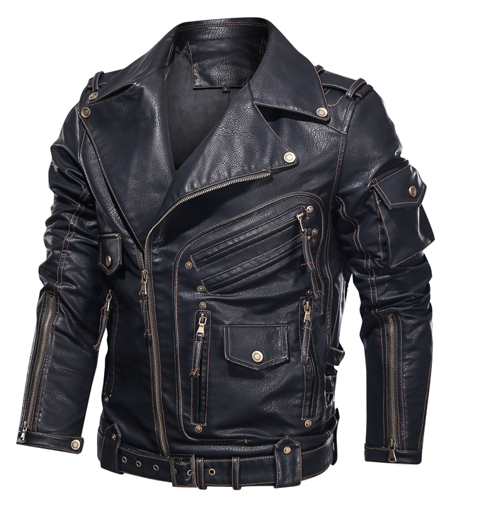 Vintage Leather Jacket Cool Zipper Pockets Men's Coat Jacket - - Genuine Leather - Carvan Mart