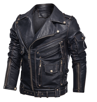 Vintage Leather Jacket Cool Zipper Pockets Men's Coat Jacket - Carvan Mart