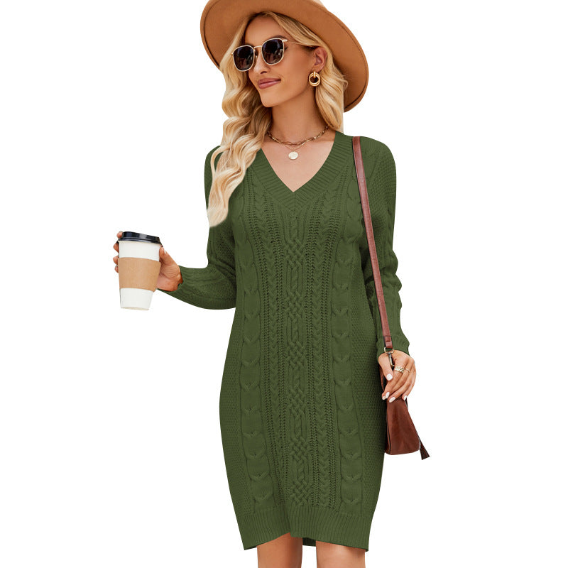 Women's Long Twisted Basic Knitted Dress - Carvan Mart