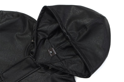 Dark Motorcycle Style Hooded Leather Jacket Men - - Genuine Leather - Carvan Mart