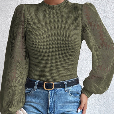 Knitwear Women's Lace Stitching Hollow-out Long-sleeved Top - Carvan Mart