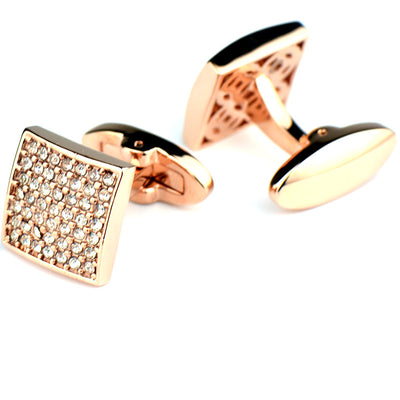 Full Diamond Precision White Diamond Cufflinks Rose Gold French Cufflinks - Carvan Mart