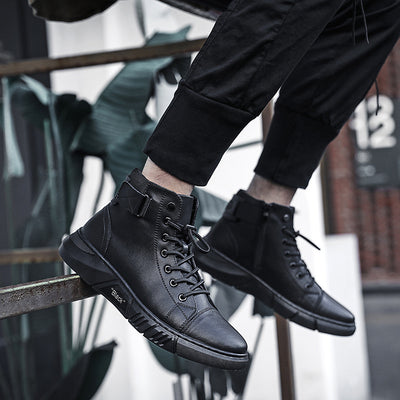 High-top Men's Shoes Martin Plus Cashmere Leather Boots - Carvan Mart