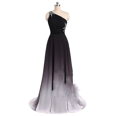 Women's Long Dress Color Gradient Cocktail Evening Prom Dress - Black grey - Cocktail Dresses - Carvan Mart