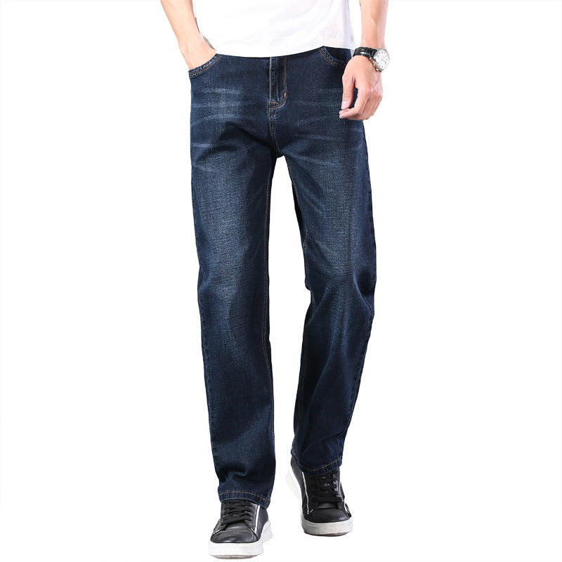 Men's Relaxed Fit Loose Straight Jeans - Comfortable Mid-Waist Cotton Pants - - Men's Jeans - Carvan Mart