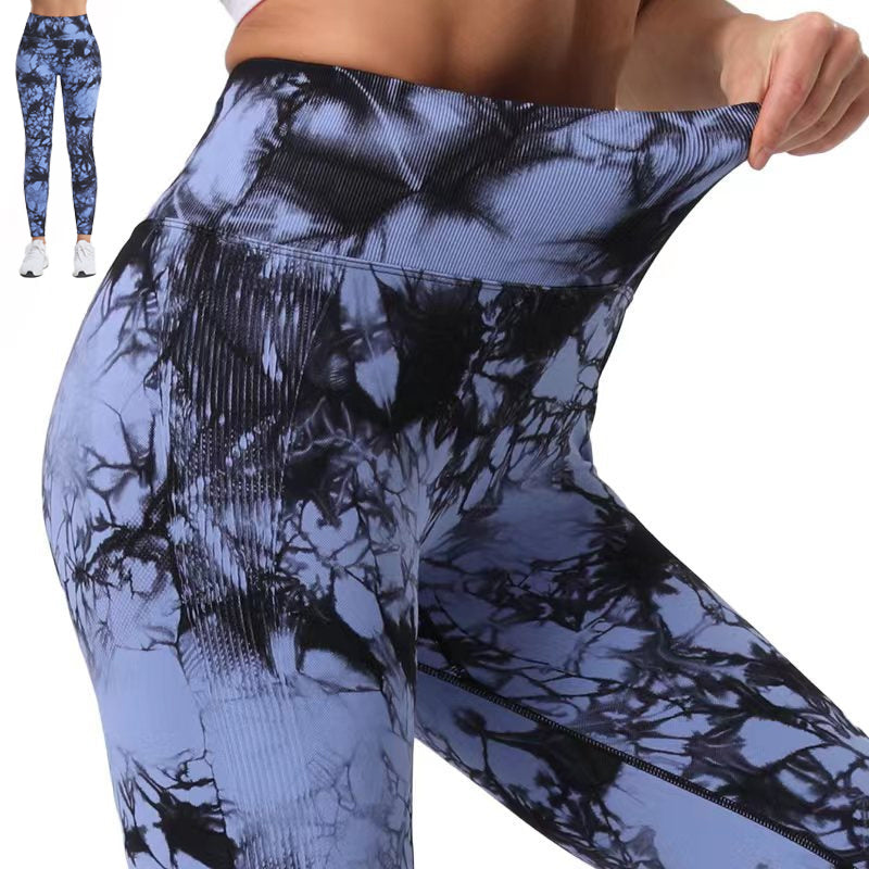 Tie Dye Printed Leggings High Waist Hip Lifting Tight Sports Women Yoga Pants - - Leggings - Carvan Mart