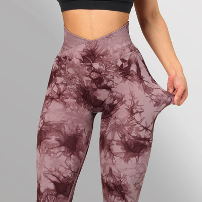 Seamless Tie Dye Push Up Yoga Leggings for Women - Fitness, Running, Gym Pants - Burgundy - Leggings - Carvan Mart