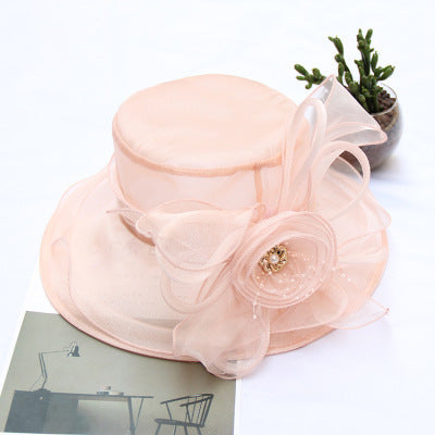 Fascinator Hat Gauze Flower Hat - Pink - Women's Hats & Caps - Carvan Mart