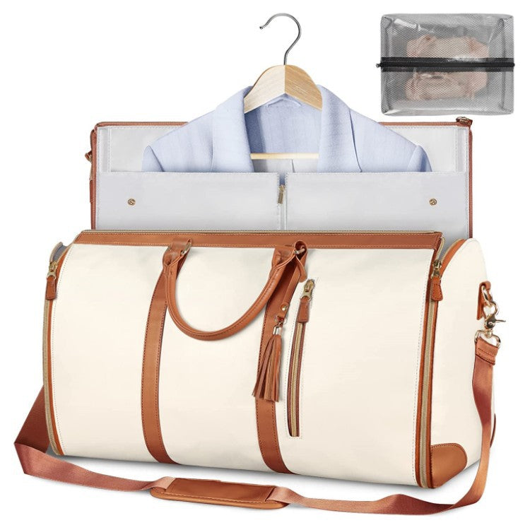 Easy Travel Duffle Bag - Women's Waterproof Folding Suit Handbag & Clothes Tote - Beige - Shoulder Bags - Carvan Mart