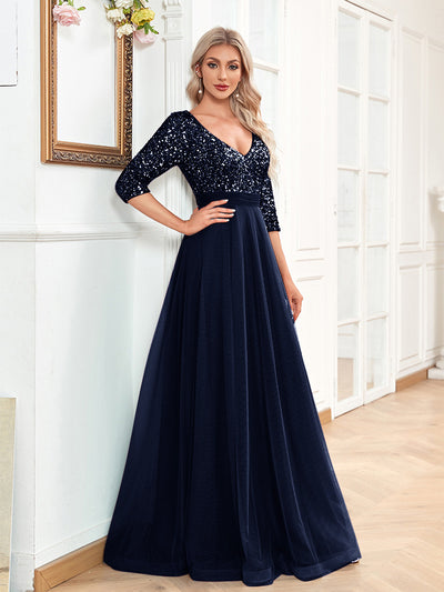 Elegant Prom Evening Wedding Guest Dress - Dark Blue - Evening Dresses - Carvan Mart