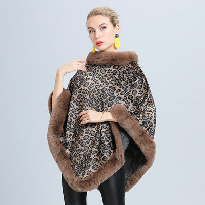 Women's Cloak Printed Fur Collar Pullover Shawl - 