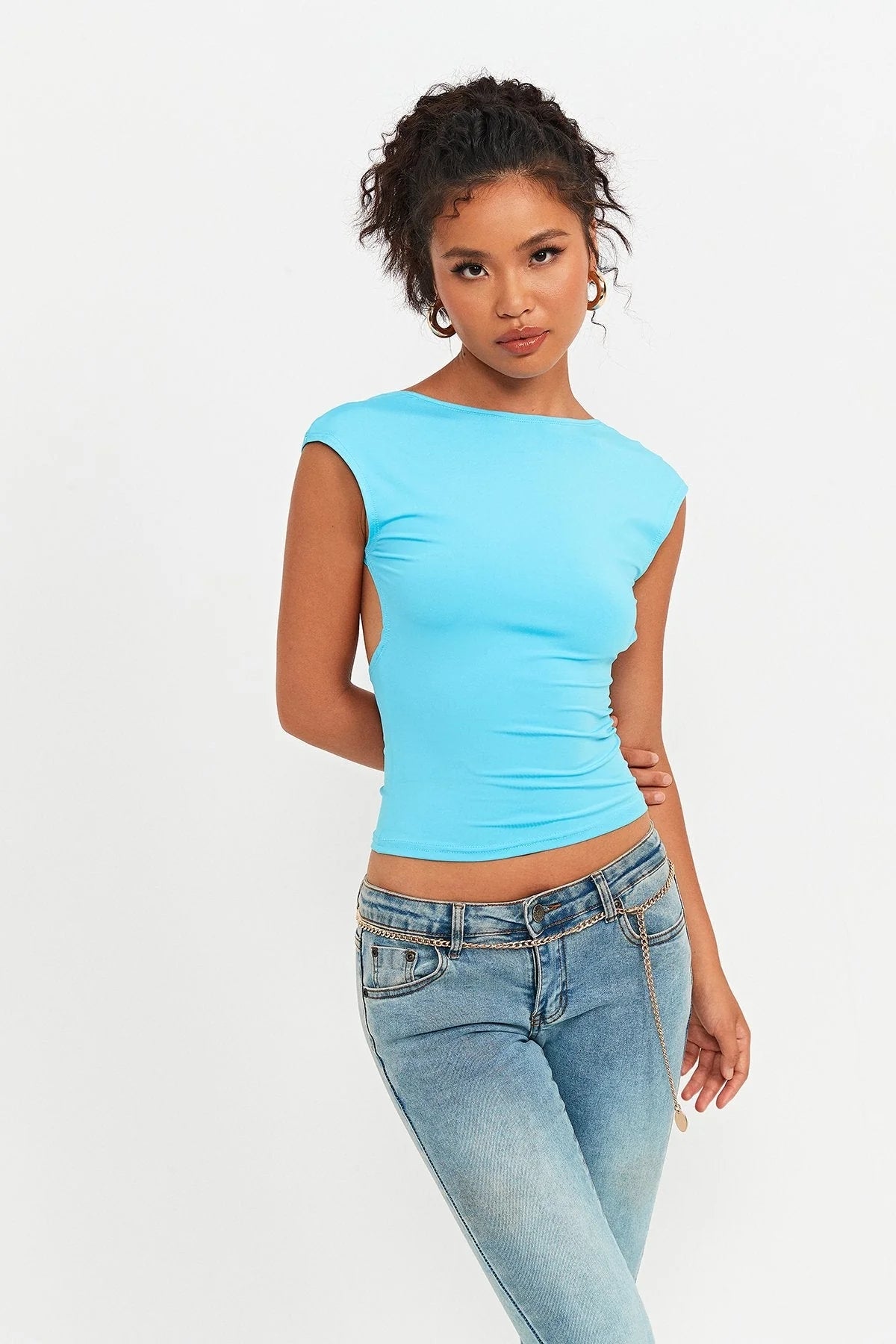 Women's Half Turtleneck Solid Color T-shirt - Blue - Blouses & Shirts - Carvan Mart