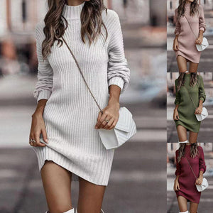 Women's Turtleneck Long Sweater Winter Fashion Long Sleeve Sweater Dress - Carvan Mart