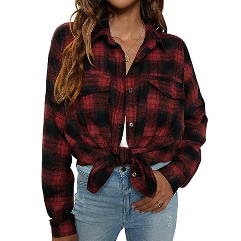 Tailored Flannel Shirt Winter Leisure Long Sleeve Plaid Pocket Shirt - Carvan Mart