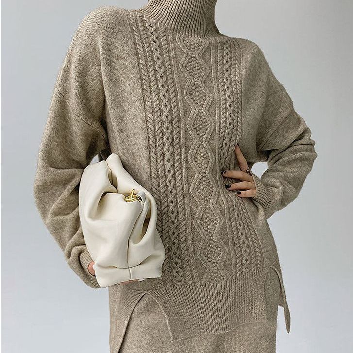 Idle Style Fashionable Set That Makes You Look Younger Women's Turtleneck Knitting Sweater - Carvan Mart