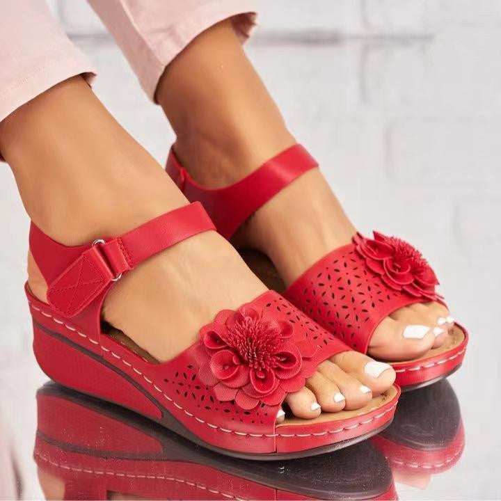 Women's Summer Plus Size Hollow-out Flower Platform Wedge Sandals - Carvan Mart
