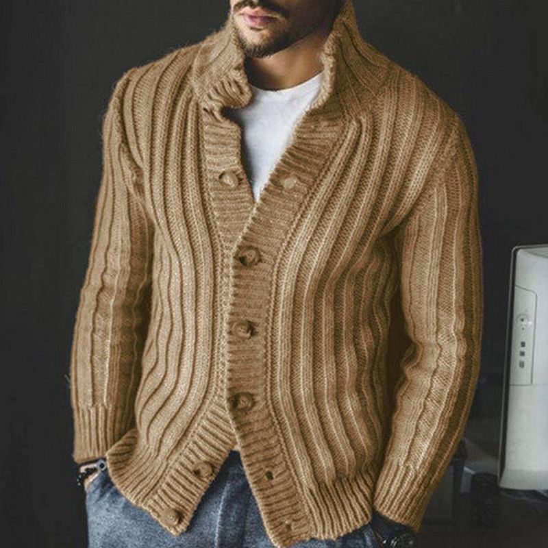 Men's Casual Single-breasted Knitted Sweater - Khaki - Men's Sweaters - Carvan Mart