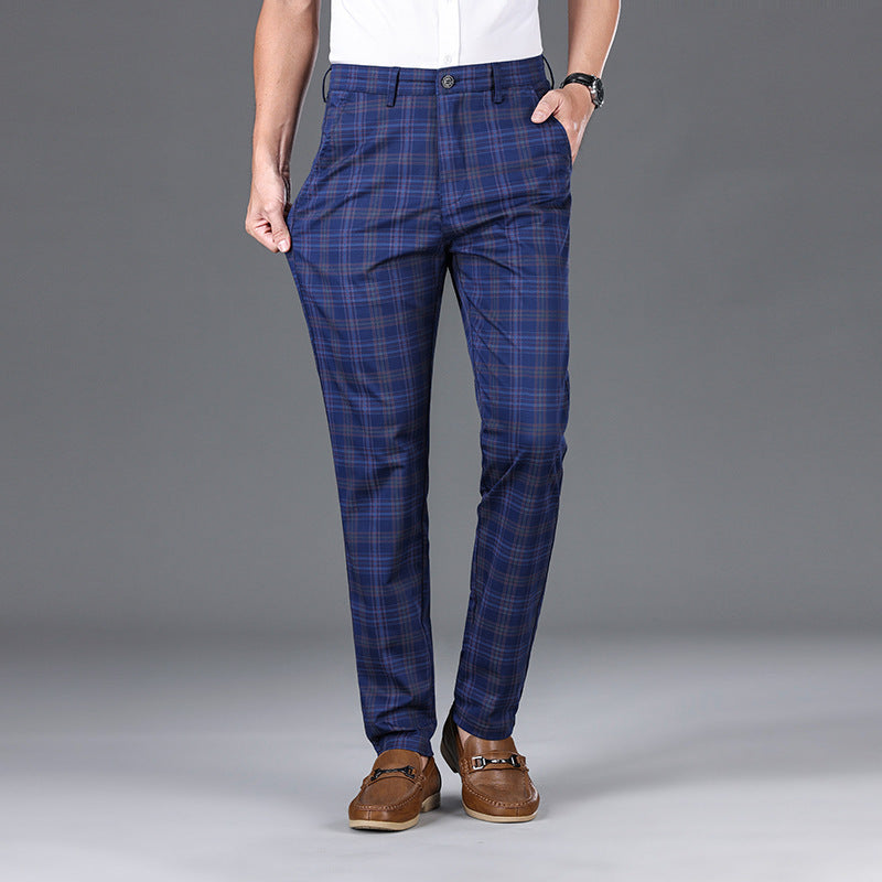 Trendy Plaid Straight Leg Elastic Casual Pants for Men and Women - Blue - Men's Pants - Carvan Mart