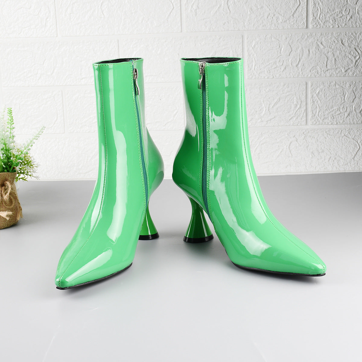 Women's Boots Pointed Toe Ankle Side Zipper Shoes - Green - heels - Carvan Mart