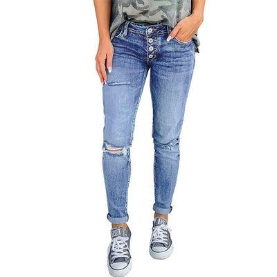 High Rise Cropped Denim Jeans for Women - Hand Worn Street Style Pencil Pants - Blue1 - Women's Jeans - Carvan Mart