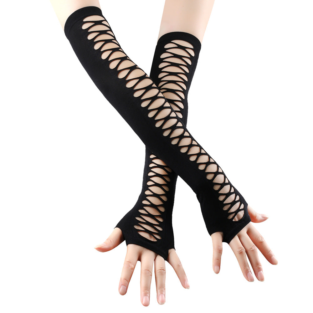 Mid-length Ripped Gloves Hollow Cross Mesh - - Women Gloves & Mittens - Carvan Mart