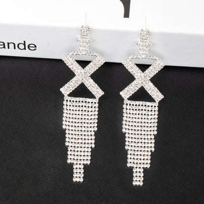 Fashion Jewelry 925 Silver Needle Ornaments Rhinestone Letter B Earrings Banquet Tassel Ear Ornaments Earrings - Silver X - Earrings - Carvan Mart