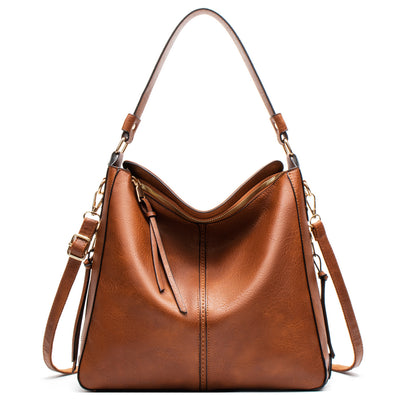 High Capacity Fashion Hobo Bags - Versatile PU Leather Tote for Women - Brown - Shoulder Bags - Carvan Mart